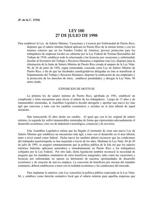 LEY 180 27 DE JULIO DE 1998 - Oficina de Servicios Legislativos