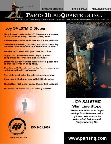 JOY SAL67 Stoper Drill - Parts HeadQuarters Inc