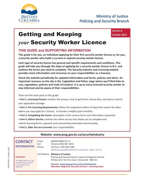 Getting and Keeping your Security Worker Licence - Ministry of Justice