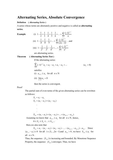 Alternating Series, Absolute Convergence