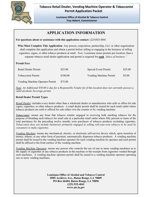 tobacco permits Tobacco Retail - ATC