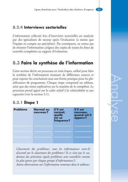 Lignes directrices pour l'Ã©valuation des situations d'urgence