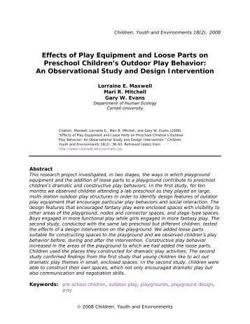 Effects of Play Equipment and Loose Parts on Preschool Children's ...