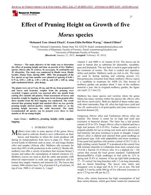 Effect of Pruning Height on Growth of five Morus species