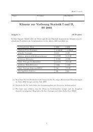 Klausur zur Vorlesung Statistik I und II, SS 2003