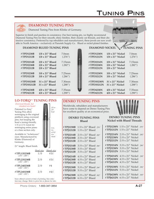 View Entire Parts Section - Pianotek Supply Company