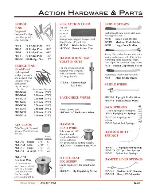 View Entire Parts Section - Pianotek Supply Company