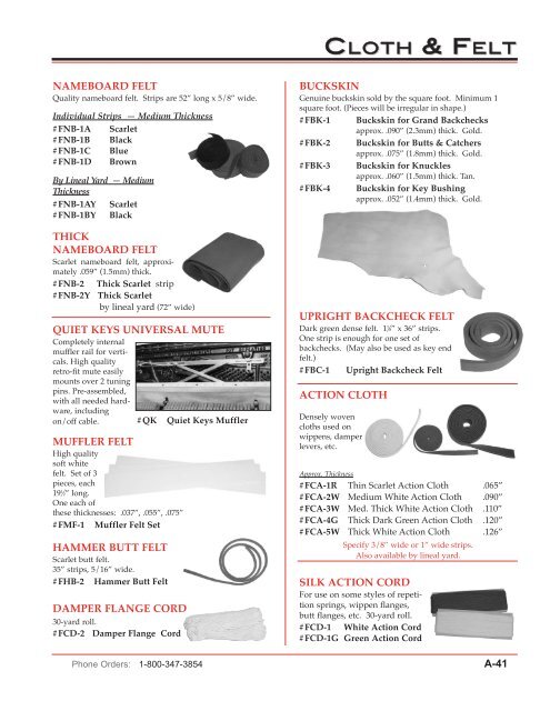 View Entire Parts Section - Pianotek Supply Company