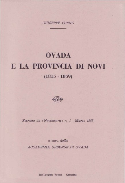 OVADA E LA PROVINCIA 'DI NOVI ' - archiviostorico.net