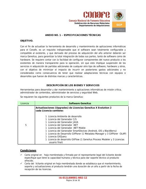 Convocatoria ActualizaciÃ³n de licencias GeneXus - conafe.edu.mx