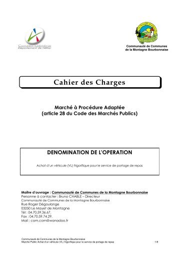 Cahier des Charges - CommunautÃ© de Communes de la Montagne ...