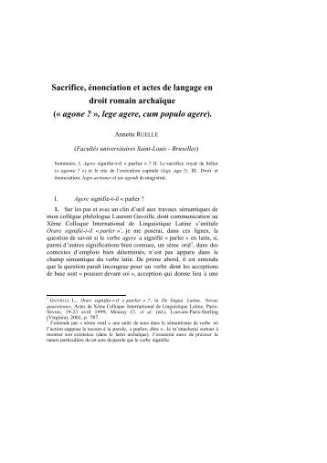 Sacrifice, Ã©nonciation et actes de langage en droit romain archaÃ¯que ...