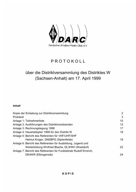 Protokoll über die Distriktversammlung des Distriktes W ... - DARC