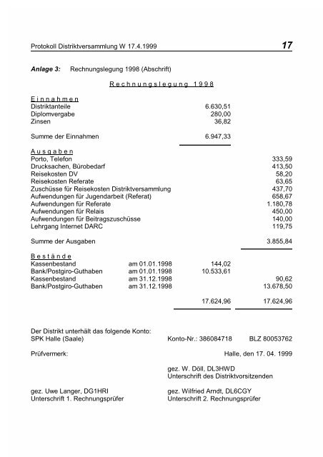 Protokoll über die Distriktversammlung des Distriktes W ... - DARC