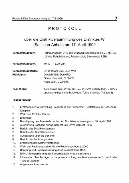 Protokoll über die Distriktversammlung des Distriktes W ... - DARC