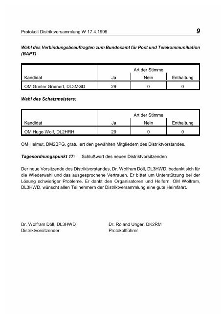 Protokoll über die Distriktversammlung des Distriktes W ... - DARC