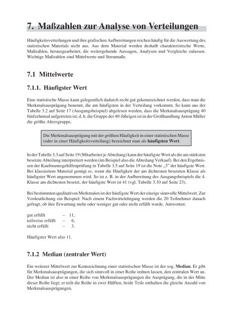 7. Maßzahlen zur Analyse von Verteilungen