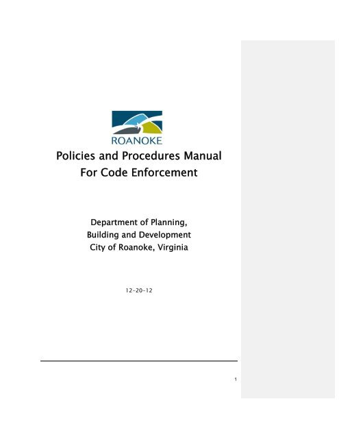 Policies and Procedures Manual For Code ... - City of Roanoke