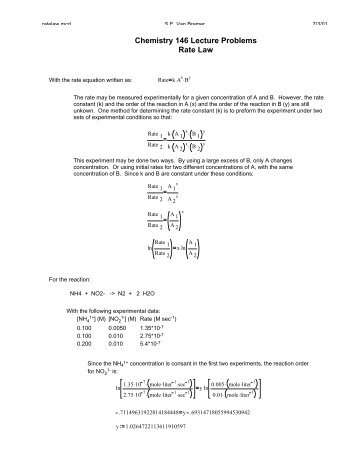 Chemistry 146 Lecture Problems Rate Law - Widener ...