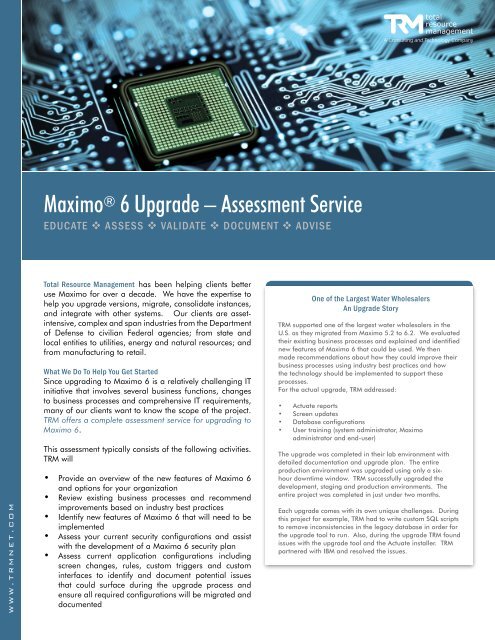 Maximo Upgrade Assessment - Total Resource Management