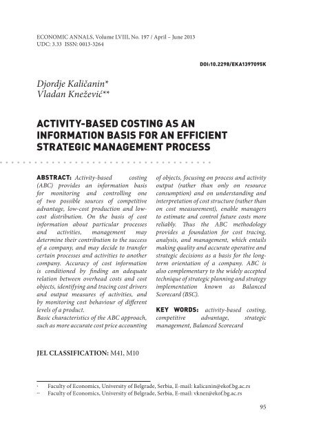 activity-based costing as an information basis for ... - Economic Annals