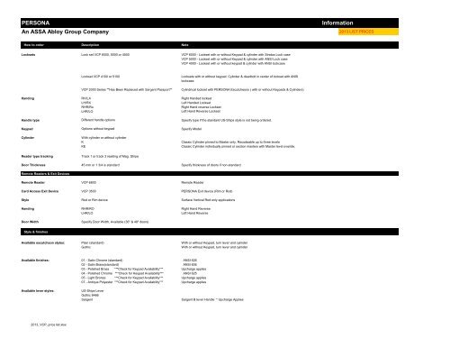 VingCard VCP Price List - PERSONA Campus