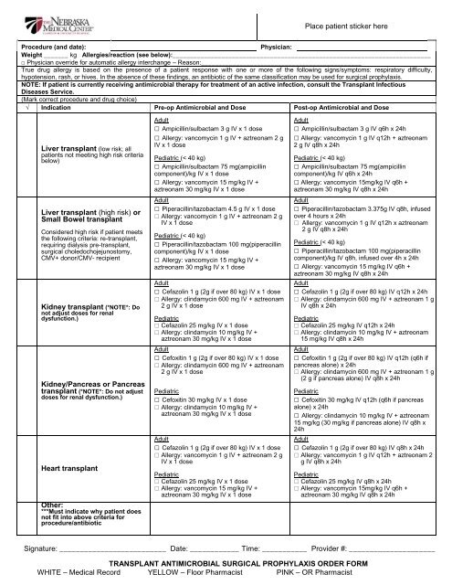 Solid Organ Transplant Antimicrobial Surgical Prophylaxis