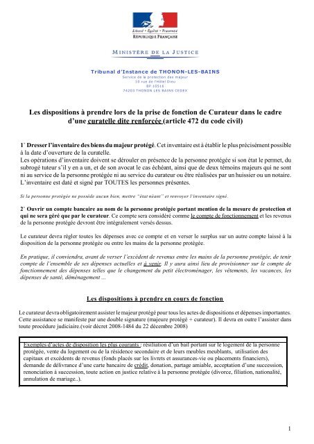 Les dispositions ÃƒÂ  prendre lors de la prise de fonction de Curateur ...