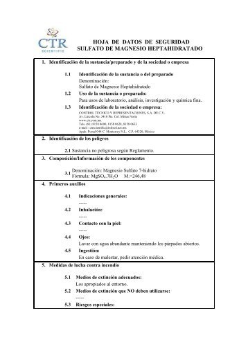 Sulfato de Magnesio Heptahidratado MSDS - CTR Scientific