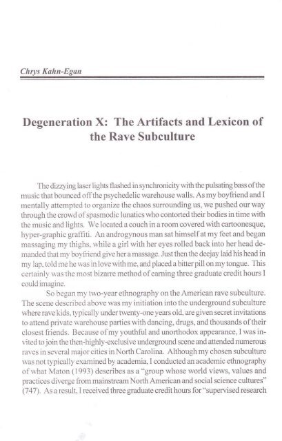 the Rave Subculture - Popular/American Culture Association in the ...