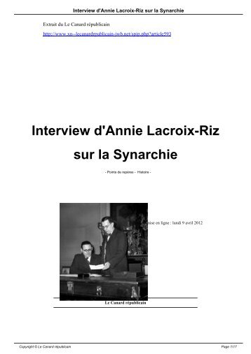 Interview d'Annie Lacroix-Riz sur la Synarchie - Le Canard rÃ©publicain