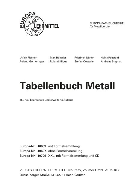 Tabellenbuch Metall: mit Formelsammlung : Gomeringer, Roland
