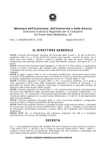 elenco dei candidati ammessi - Ufficio scolastico regionale per la ...