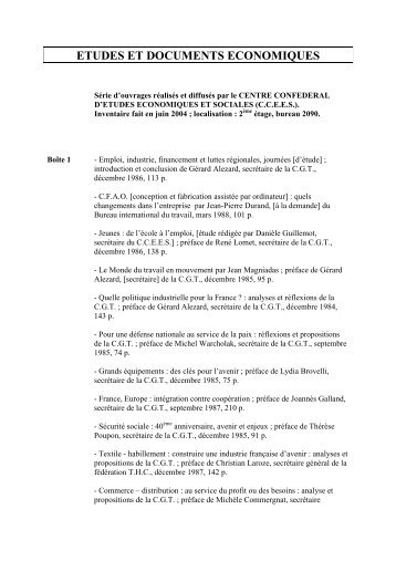 ETUDES ET DOCUMENTS ECONOMIQUES inv - Institut d'Histoire ...