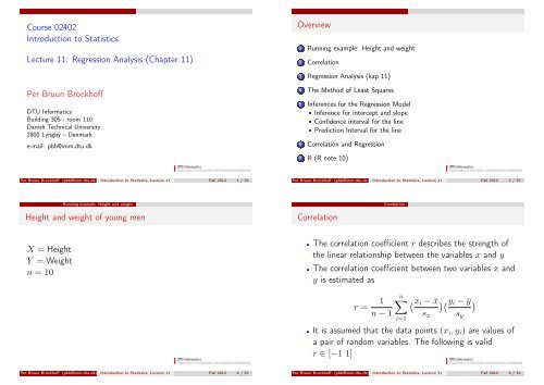 Introduction to Statistics, Lecture 11 - Regression Analysis (Chapter ...