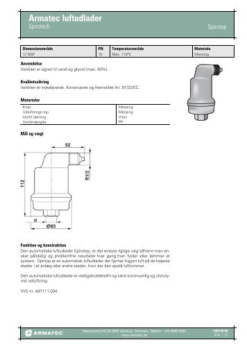 ProduktbladProduktfil Armatec luftudlader - Spirotech