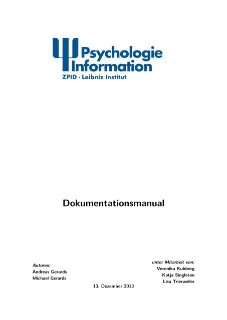 PSYNDEX Dokumentationsmanual ZPID