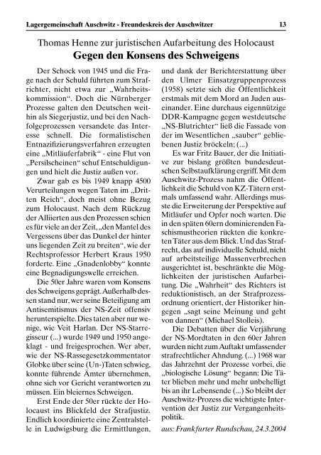 Ausgabe 1/2004 - Lagergemeinschaft Auschwitz