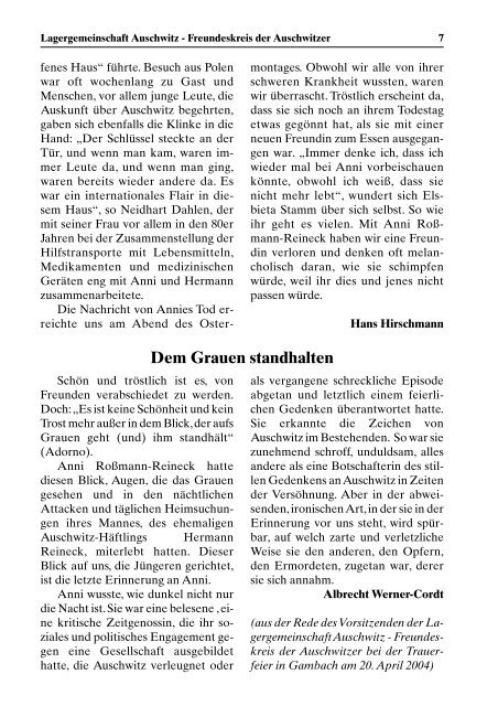 Ausgabe 1/2004 - Lagergemeinschaft Auschwitz