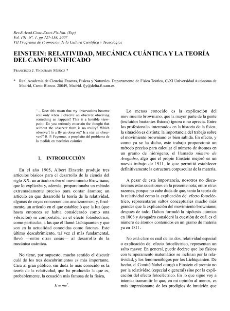einstein: relatividad, mecÃƒÂ¡nica cuÃƒÂ¡ntica y la teorÃƒÂ­a del campo unificado