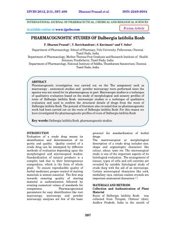 PHARMACOGNOSTIC STUDIES OF Dalbergia latifolia Roxb - ijpcbs
