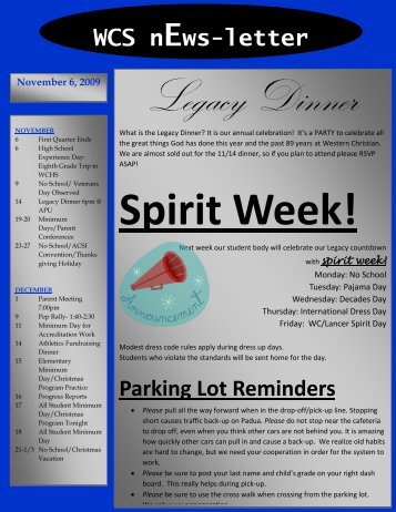 Parking Lot Reminders WCS nEws-letter - Western Christian Schools
