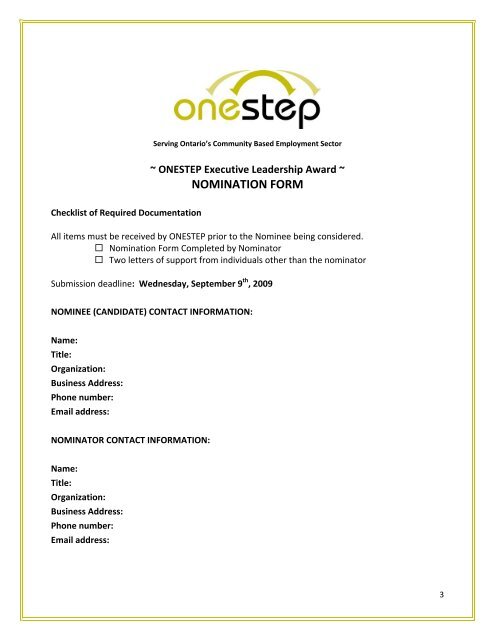 Nomination Process for ONESTEP's Executive Leadership Award