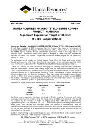 HANSA ACQUIRES MAVOIO-TETELO-BEMBE COPPER PROJECT ...