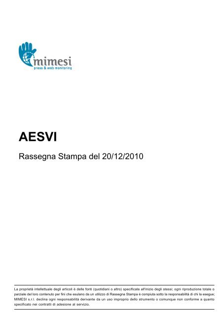 Rassegna Stampa del 20/12/2010 - Aesvi
