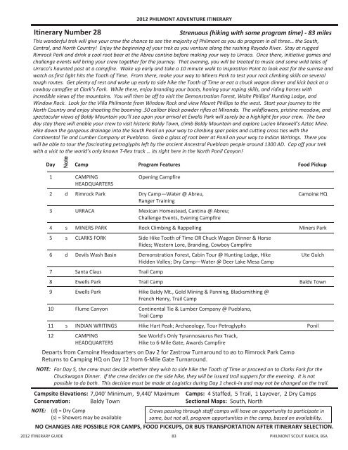 2012 Itinerary Guide - Philmont Document Archives