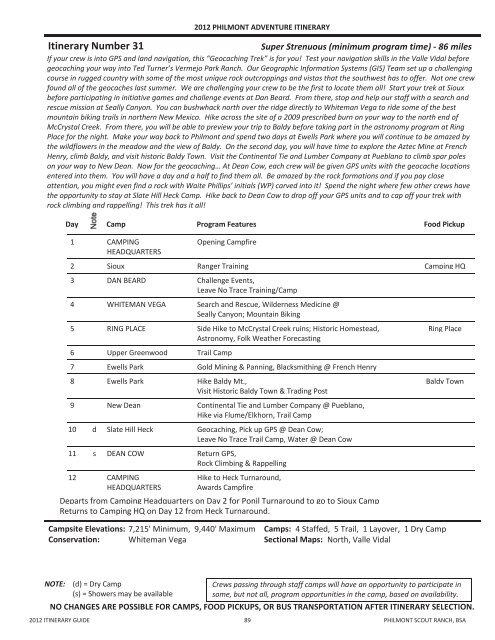 2012 Itinerary Guide - Philmont Document Archives