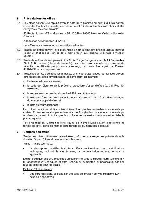 Annexe 5A Instructions aux soumissionaires - Croix-Rouge franÃ§aise