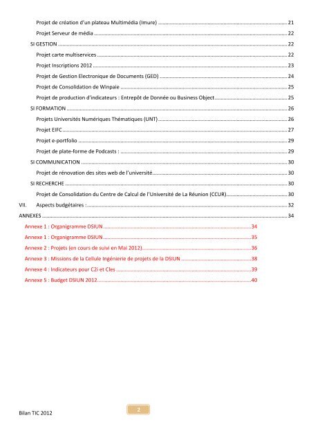 Bilan des Technologies de l'Information et de la Communication (TIC)