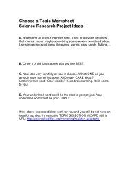 Choose a Topic Worksheet Science Research Project Ideas